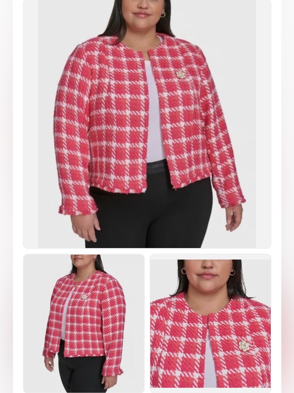 Karl Lagerfield Plus Size Pink Plaid Tweed Jacket Blazer- Size 22W